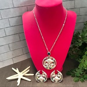 Matte silver/gem necklace set